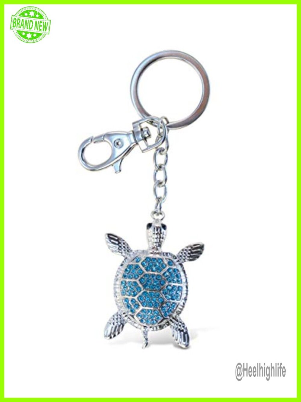 Sea Turtle Keychain Bag Charm Rhinestone Crystals Lobster Clasp